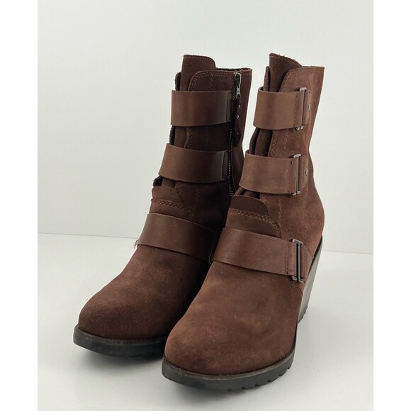 Sorel After Hours Brown Suede Wedge Booties Women’s Ankle Heel Boots Size 8.5 - Picture 2 of 11